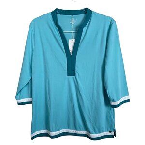 NWT Cracked Wheat‎ Mona Golf 3/4 Sleeve Top Seaglass Teal Turquoise Size L Shirt